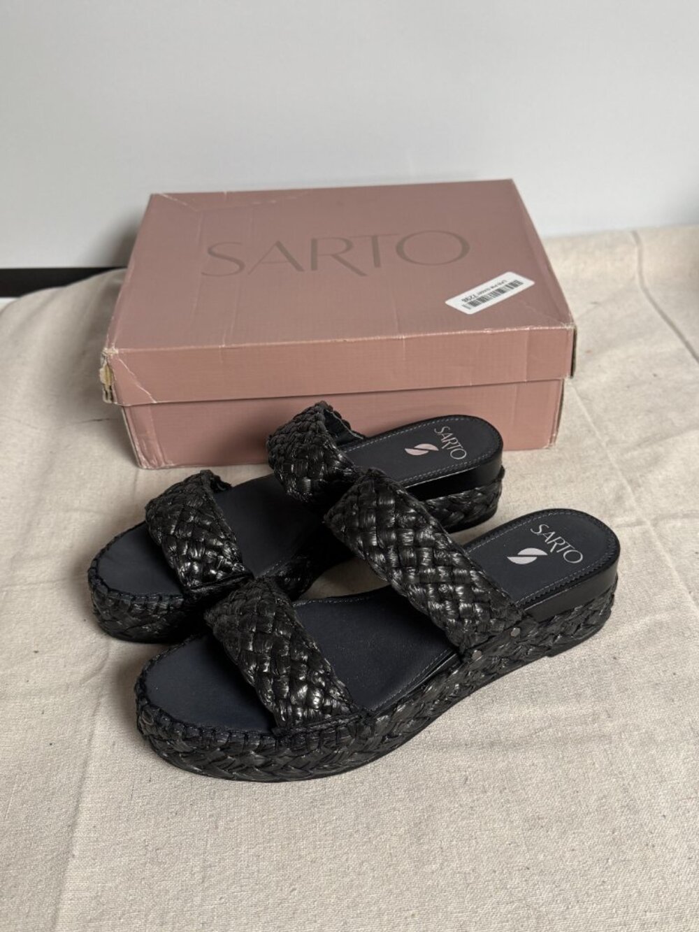9.5 M Sarto Opal-A Black I1328M1001 Braided Sandals Franco Sarto